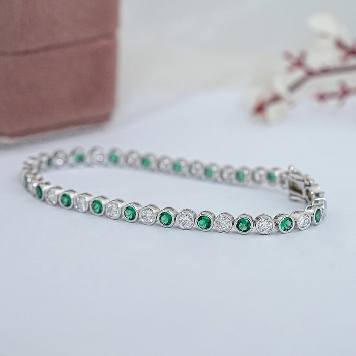 Round Cut Gemstone & Diamond Tennis Bracelet