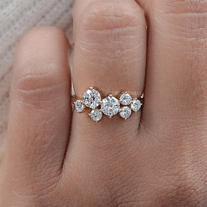 Round Lab Diamond  Cluster Dainty Wedding Ring