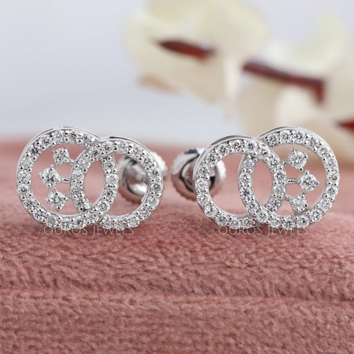front view of round shaped lab grown diamond crystal stud earrings