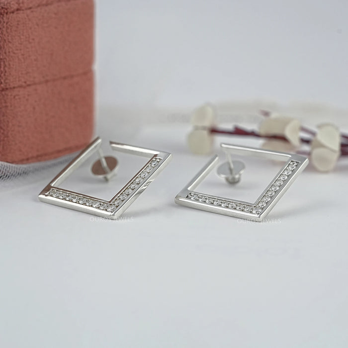 Square Round Lab Diamond Hoop Earrings