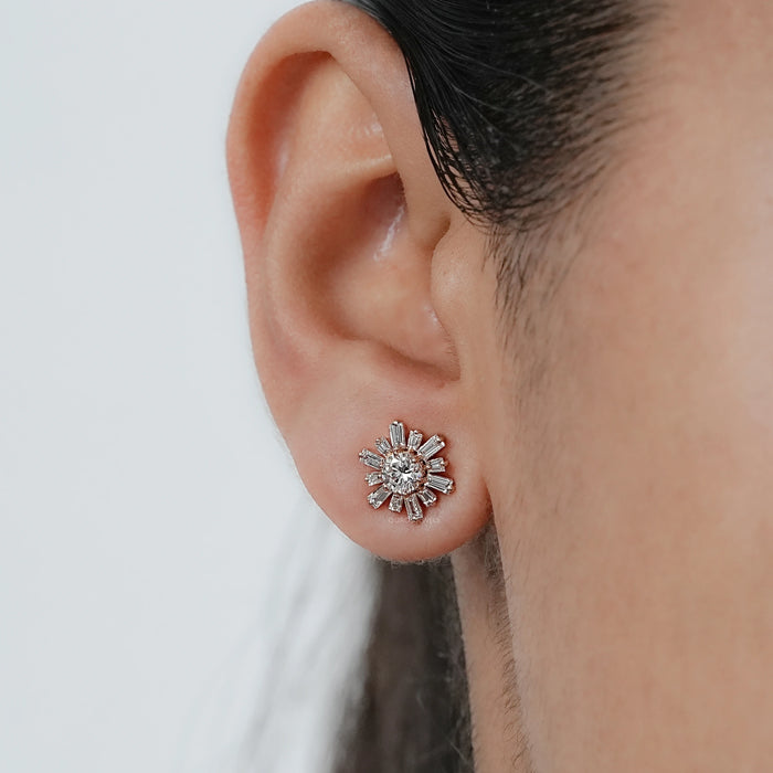Round & Tapered Baguette Diamond  Stud Earrings