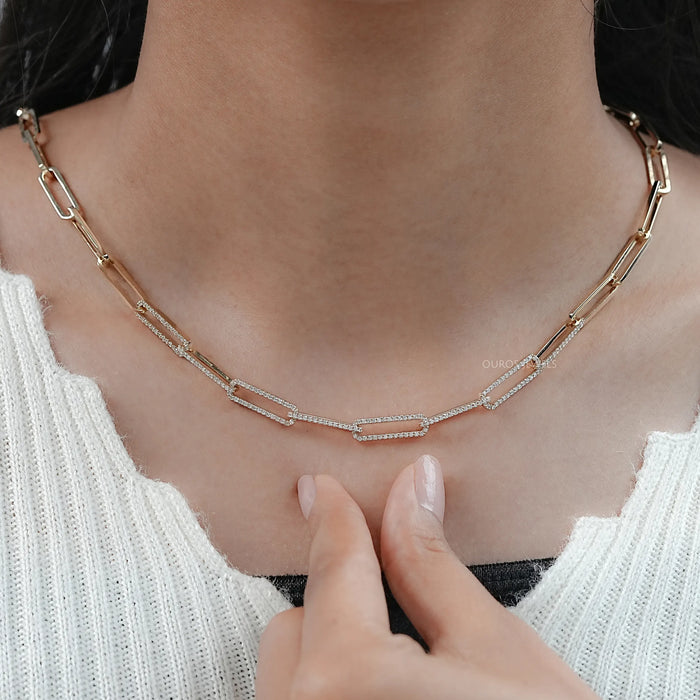Round Lab Diamond Paperclip Link Necklace