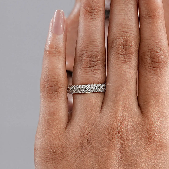 Round Cut Lab Diamond  Pave Set Wedding Ring