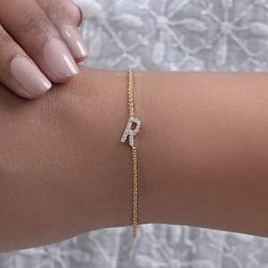 R Alphabet Letter Round Cut Lab Diamond Bracelet