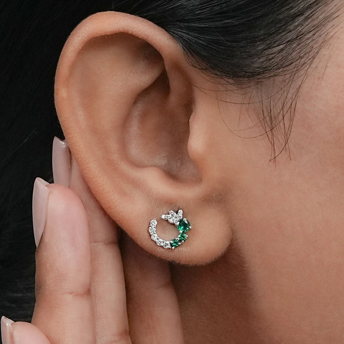 Green Gemstone Spiral Stud Earrings