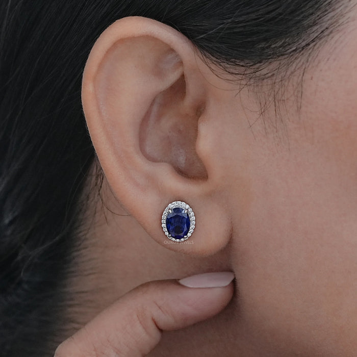 Oval Cut Sapphire Gemstone Stud