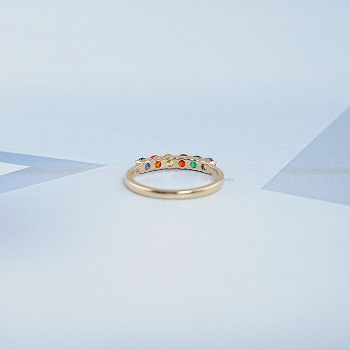 Rainbow Round Gemstone Dainty Wedding Ring