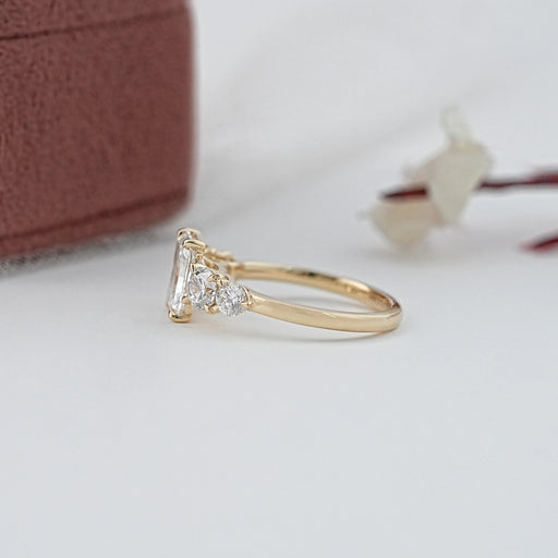 side view of radiant cut lab grown diamond five stone engagement ring