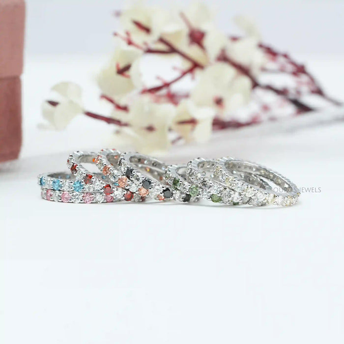 Multi Color Round Lab Diamond Wedding Bands