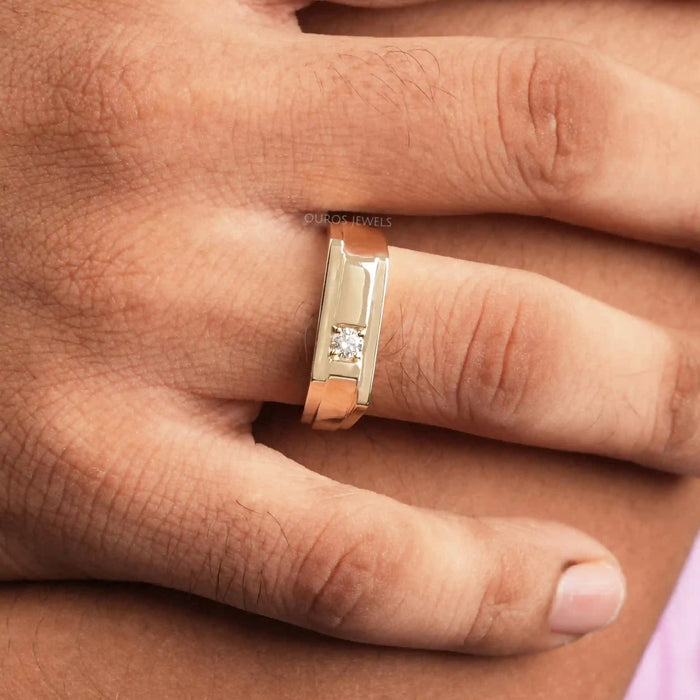 A Men wearing Round diamond Promise Ring