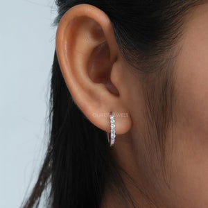 [Women wearing Round Diamond Hoop Earrings]-[Ouros Jewels]