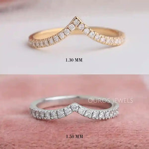 V Shape Curved Round Diamond Wedding Band