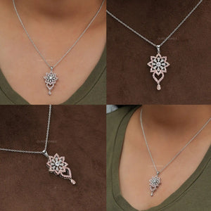 [Collage of Flower Shape Cluster Diamond Pendant]-[Ouros Jewels]