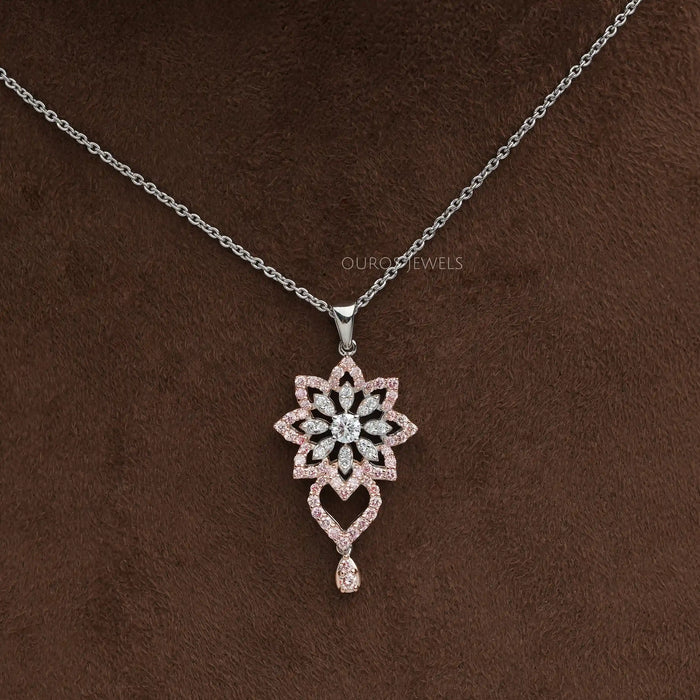 [Flower Shape Cluster Diamond Pendant]-[Ouros Jewels]