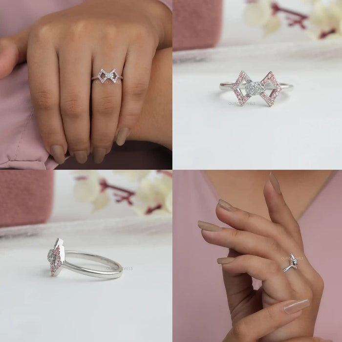 [Collage of Round Bow Shape Lab Grown Diamond Ring]-[Ouros Jewels]