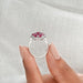 ruby cushion floral halo engagement ring 
