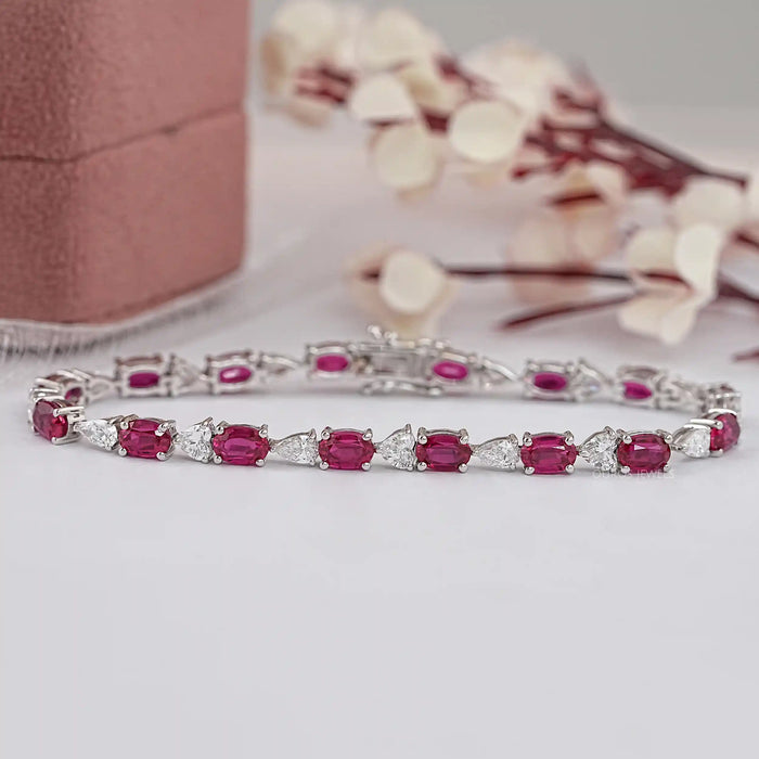 Ruby Oval And Diamond Tennis Bracelet