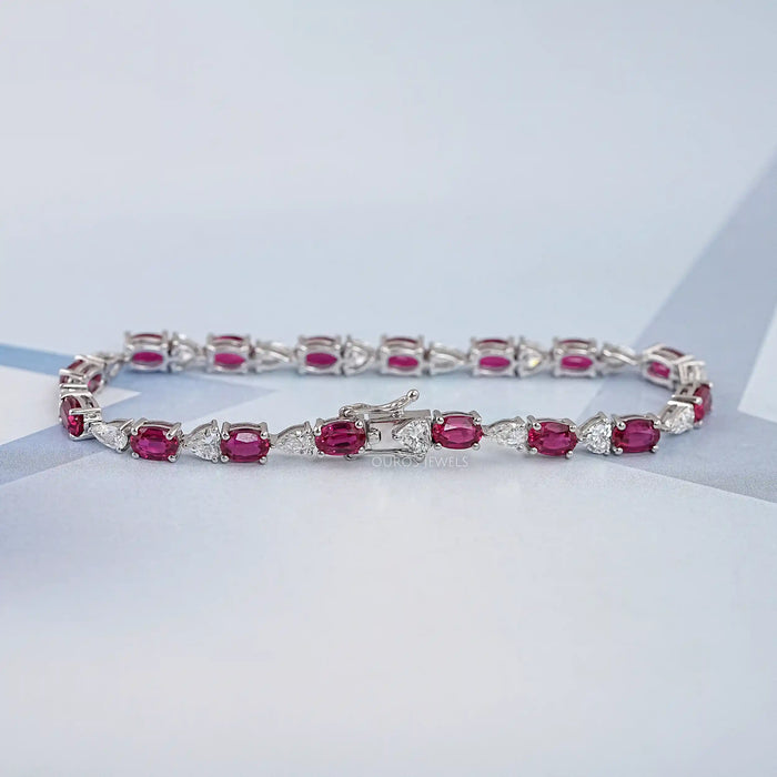 Ruby Oval and Diamond  Tennis Bracelet