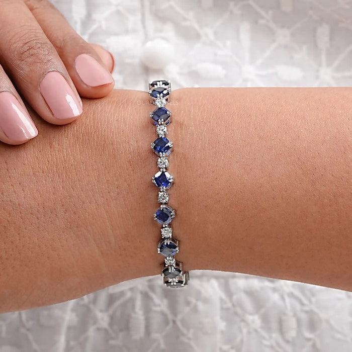 Sapphire Cushion Cut  Lab Grown Gemstone Bracelet