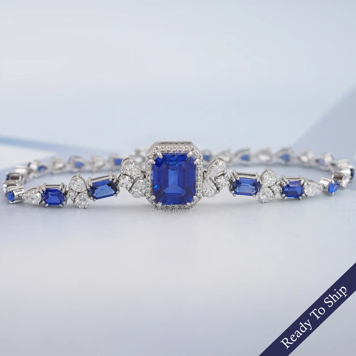 Sapphire Emerald Gemstone And Lab Diamond Halo Bracelet