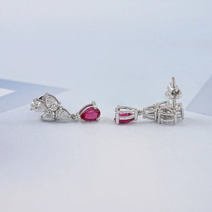 Ruby Pear And Diamond Drop Earrings