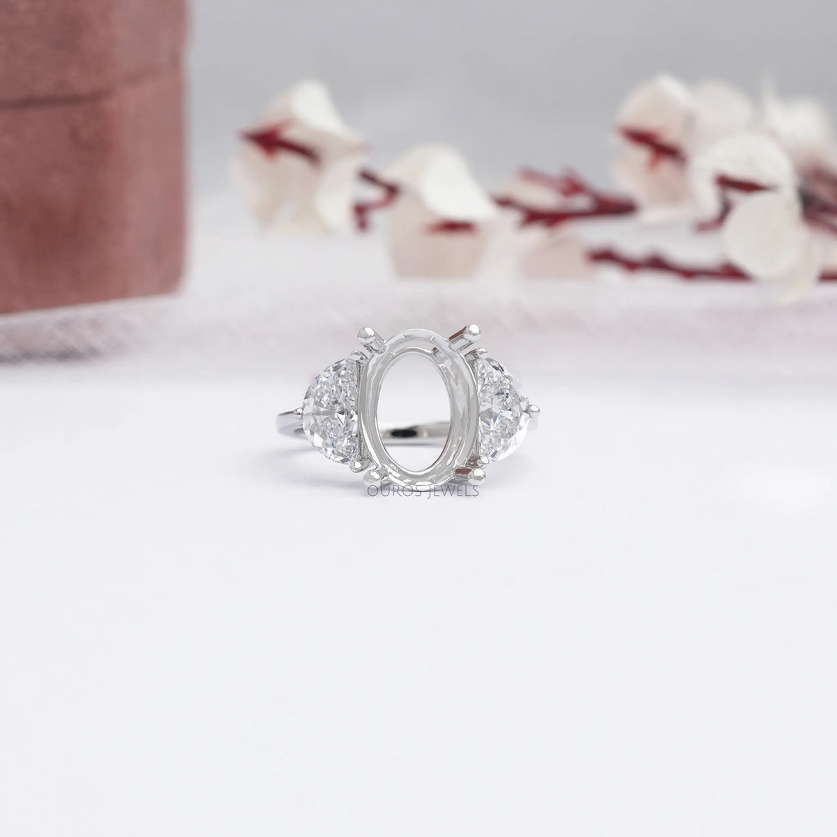 Oval Shape And Half Moon Semi Mount Engagement Ring