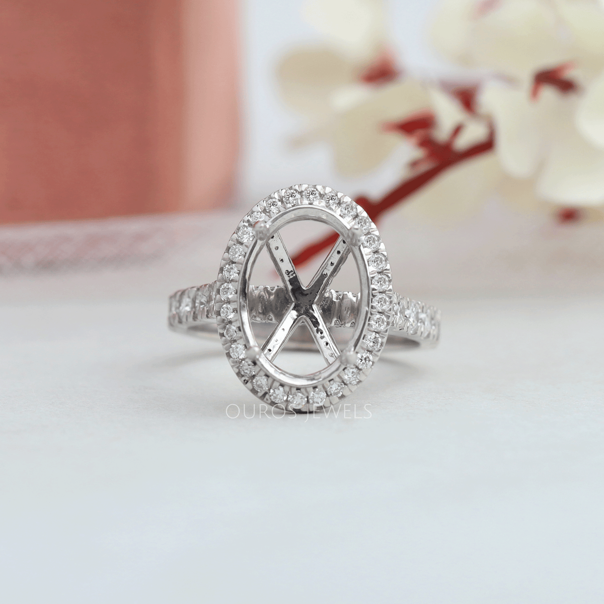 Semi Mount Halo Accent Diamond Ring