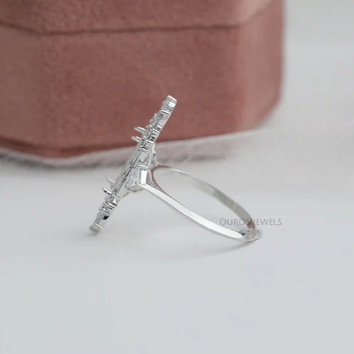 side view of dutch marquise cut semi mount halo cluster wedding ring