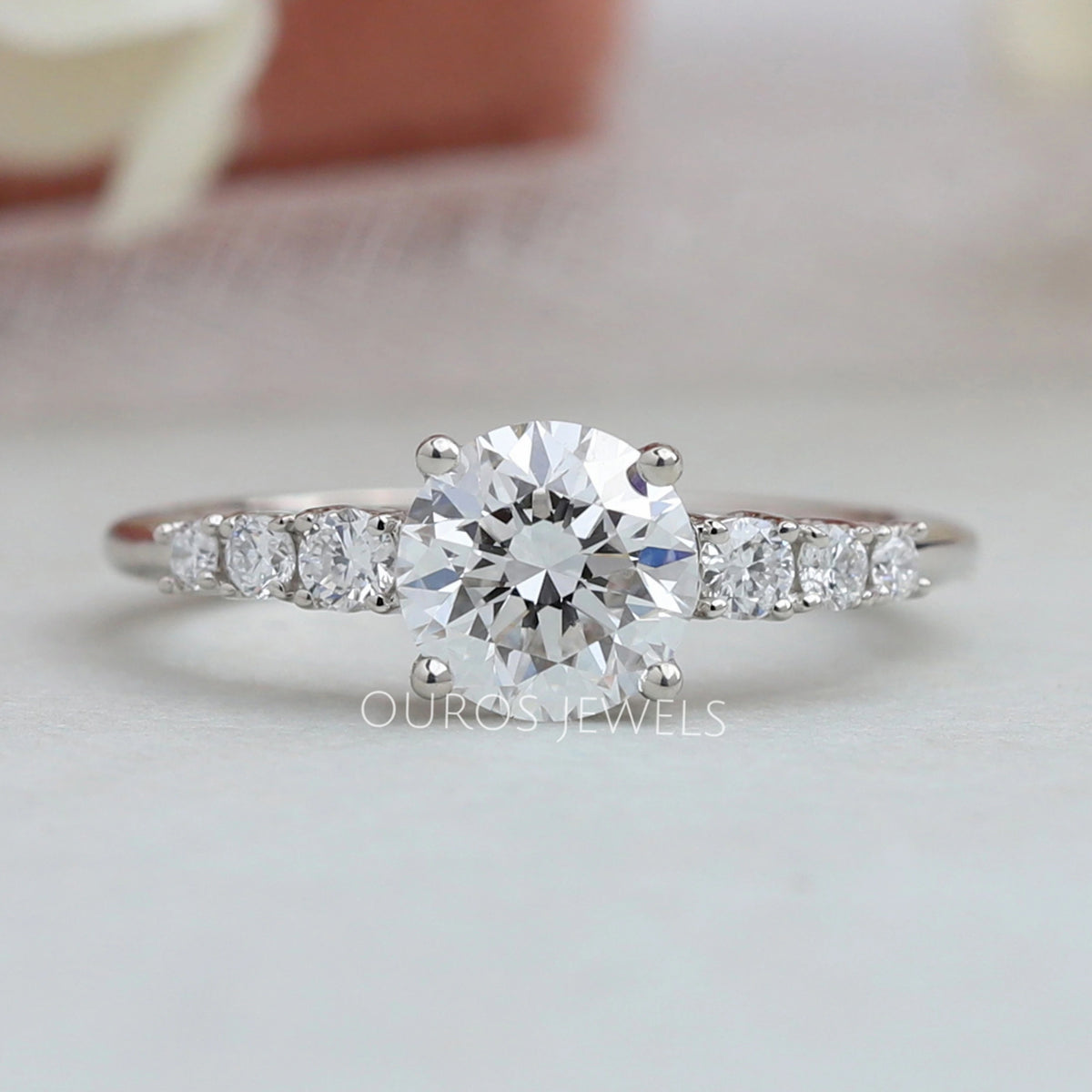 Stone Round Cut Solitaire Accent Engagement Ring