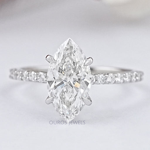 front view of marquise-cut lab-grown diamond solitaire accent engagement ring