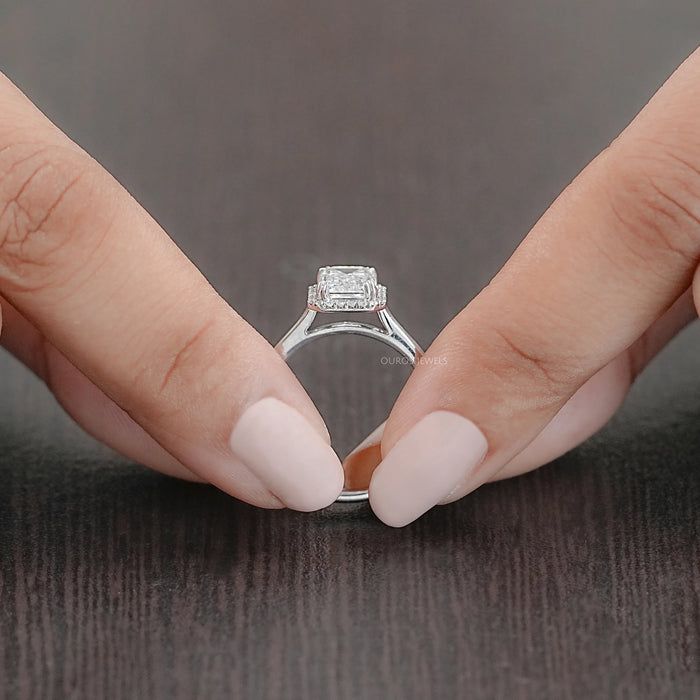 Emerald Lab Diamond Solitaire Halo Engagement Ring