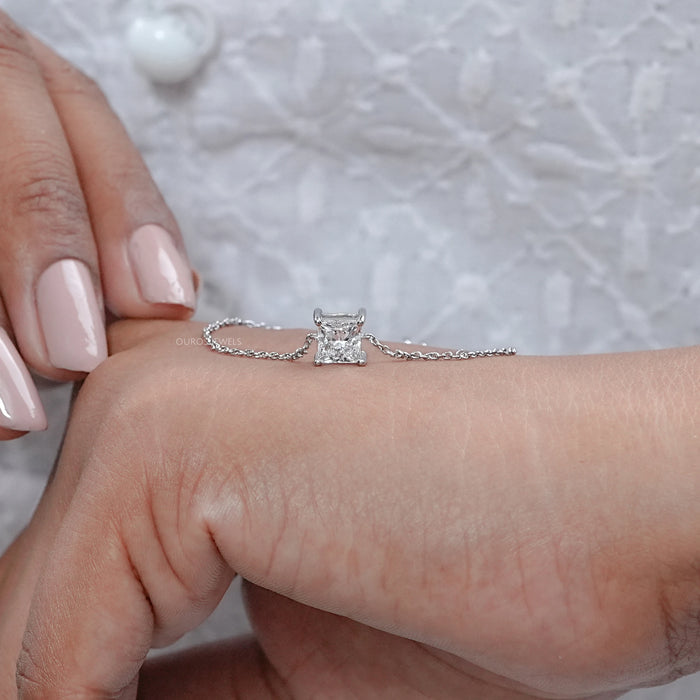 Princess Cut Lab Diamond Solitaire Chain Bracelet