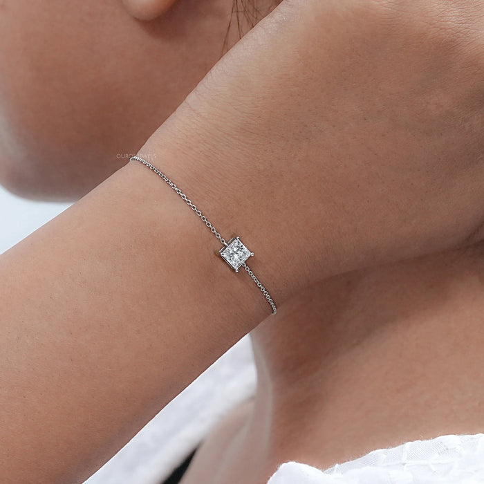 Princess Cut Lab Diamond Solitaire Chain Bracelet