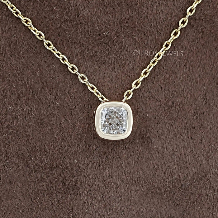 Square Cushion Diamond Bezel Set Solitaire Pendant