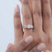 square cushion cut lab diamond five stone engagement ring in finger