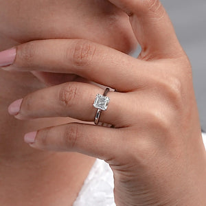 Asscher Cut Solitaire Diamond Engagement Ring