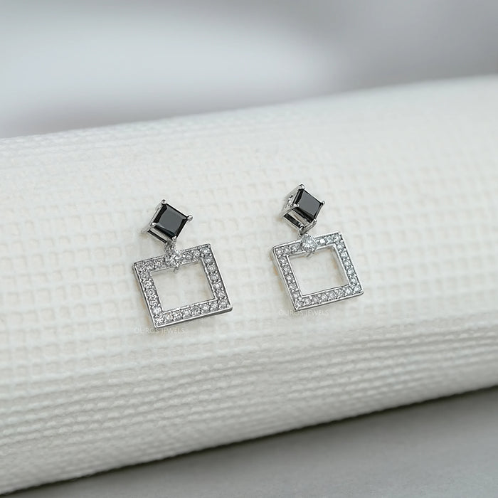 Black Princess Cut Lab Diamond Drop Earrings