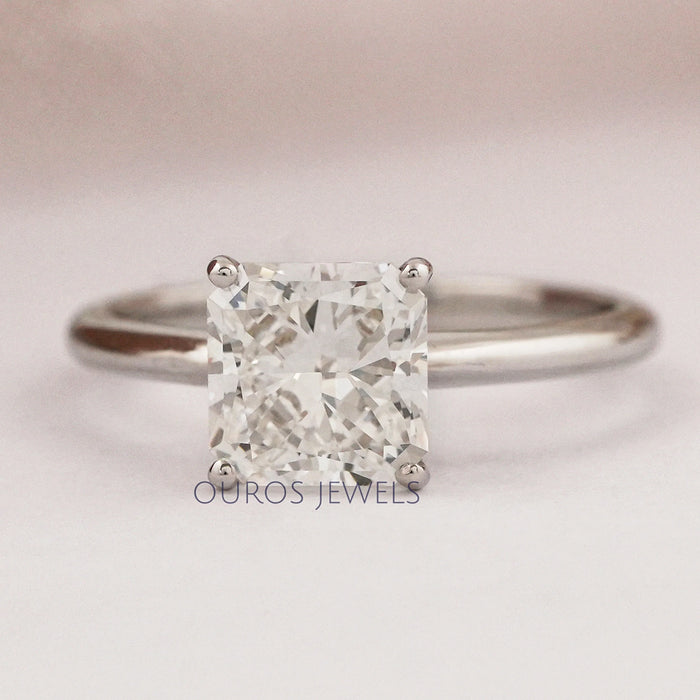 top view of square radiant cut lab grown diamond solitaire ring