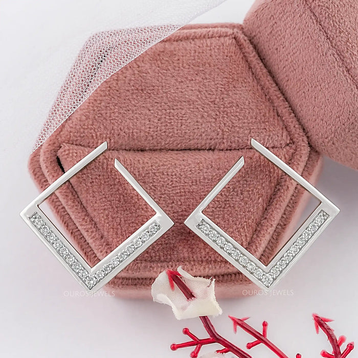 Square Round Lab Diamond Hoop Earrings