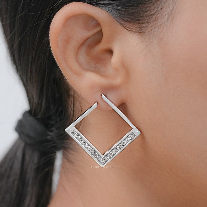 Square Round Lab Diamond Hoop Earrings
