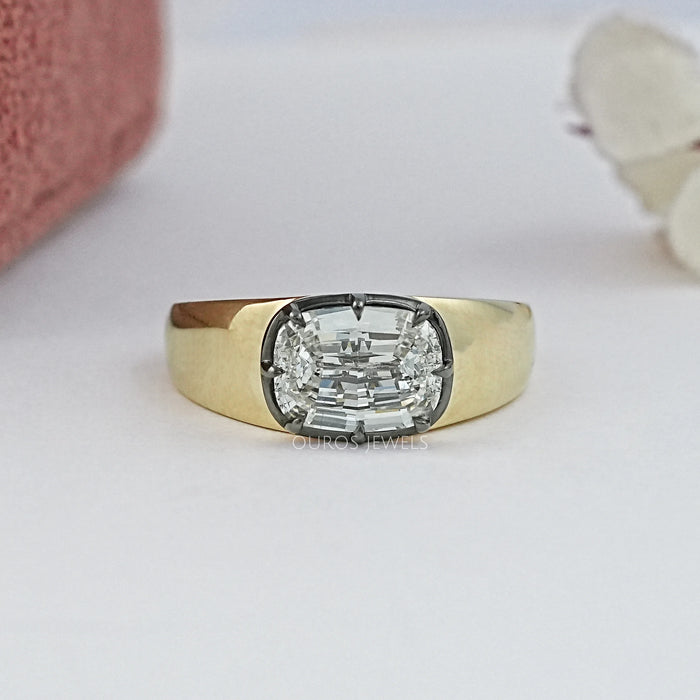 East West Step Cut Cushion Lab Diamond Solitaire Ring