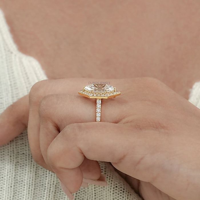 Step Cut Dutch Marquise Diamond Halo Accent Ring