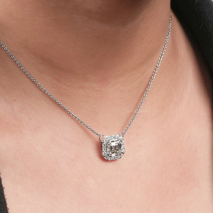 Asscher Cut Lab Diamond Halo Pendant