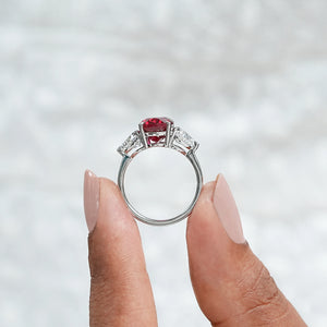 3 Stone Oval Ruby Lab Gemstone Ring