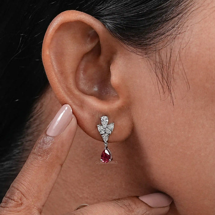 Ruby Pear And Diamond Drop Earrings