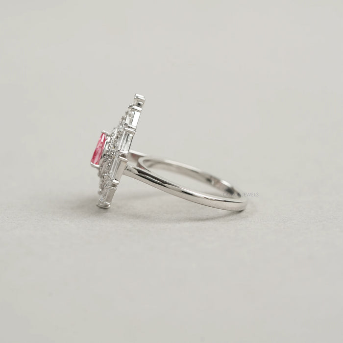 Baguette And Round Double Halo Diamond Ring