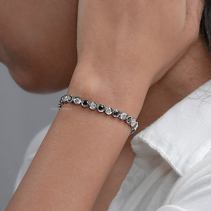 Alternative Bezel Set Round Cut Black Diamond Bracelet