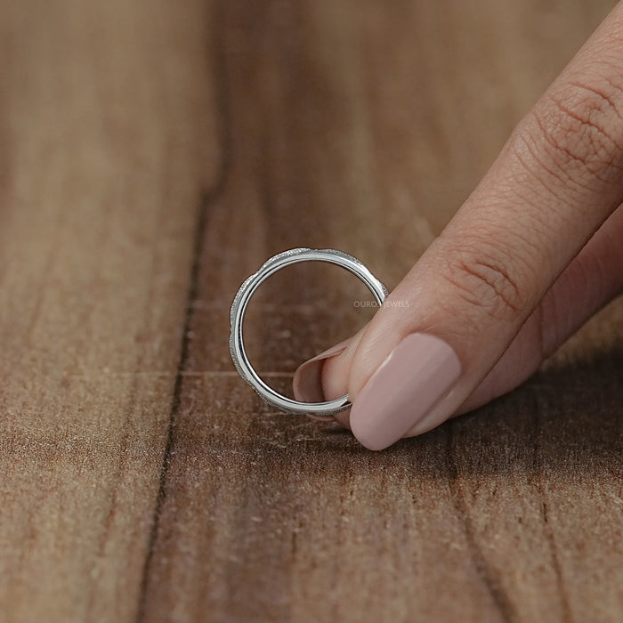 Textured Finish Dainty Diamond Wedding Band