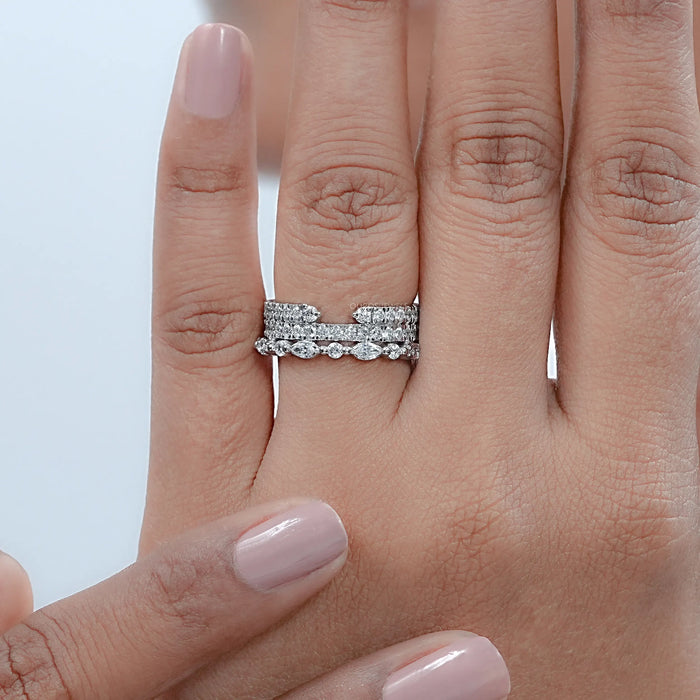 Three Row Round and Marquise Cut Half Eternity Band