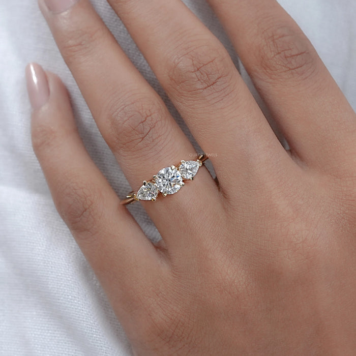 3 Stone Round Cut Lab Diamond Engagement Ring